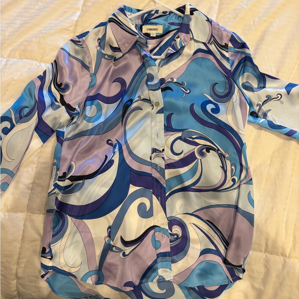 L’AGENCE Blue and Purple Swirl Blouse